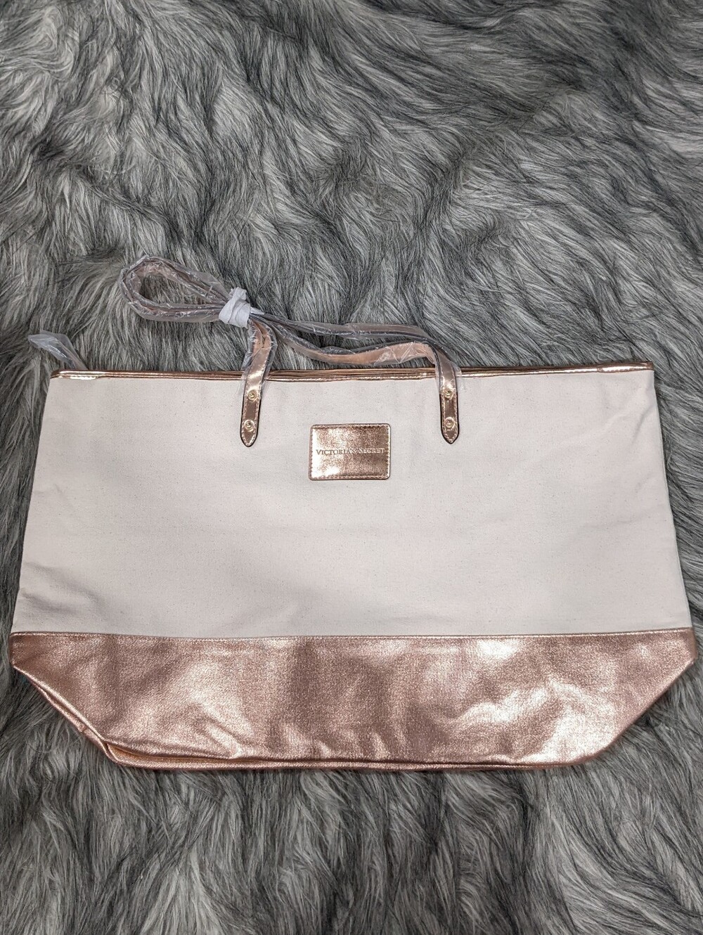 NWT Victoria's Secret Canvas Tote with Rose Gold Trim